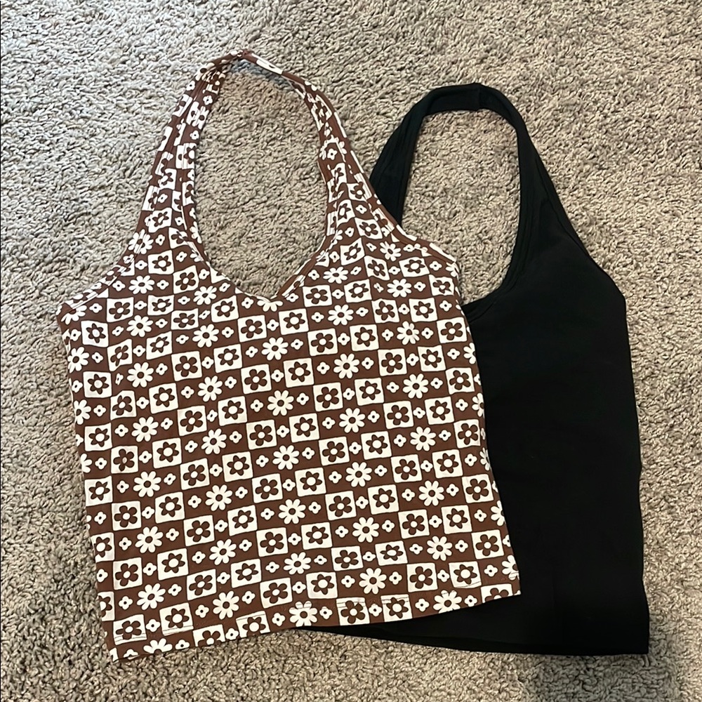 Brown and Black Halter Tops